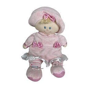 Kids Preferred Baby Doll Sophie Pink Dress Hat Bows Plush Satin Washable Lovey